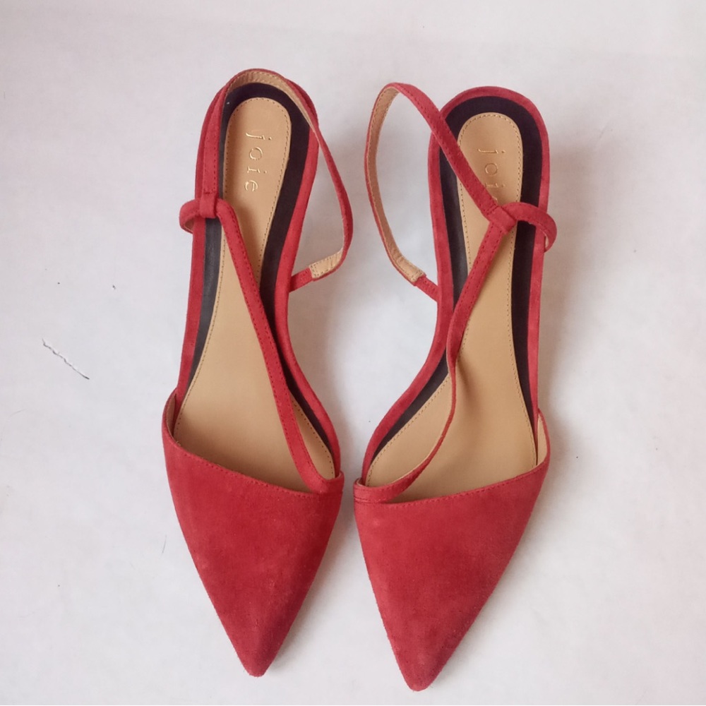 Joie Reno Red Suede Slingback Kitten Heel Sandals EU38/US 7.5-8 Poppy Red